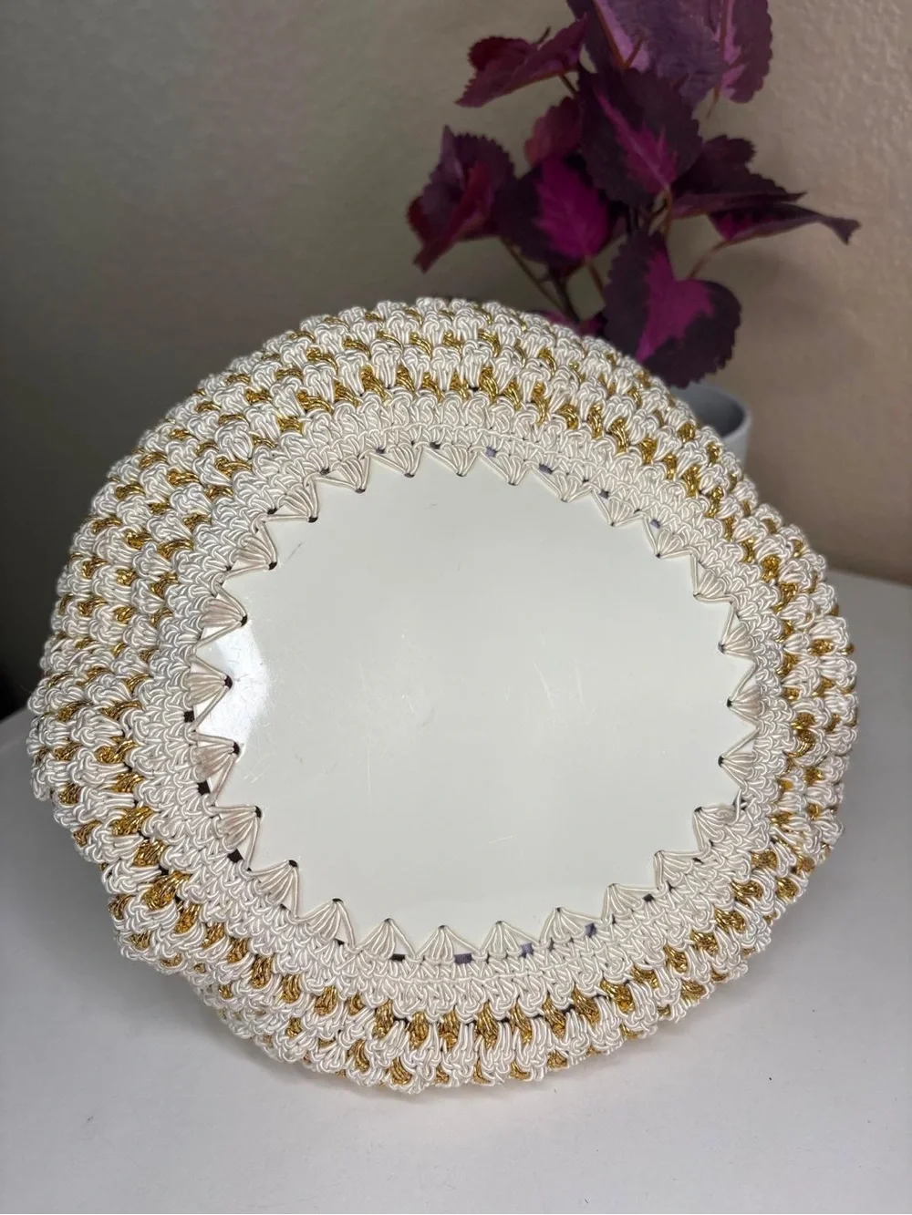 Vintage Made in Germany Gold White Cord Cage Top Handle Evening Bag